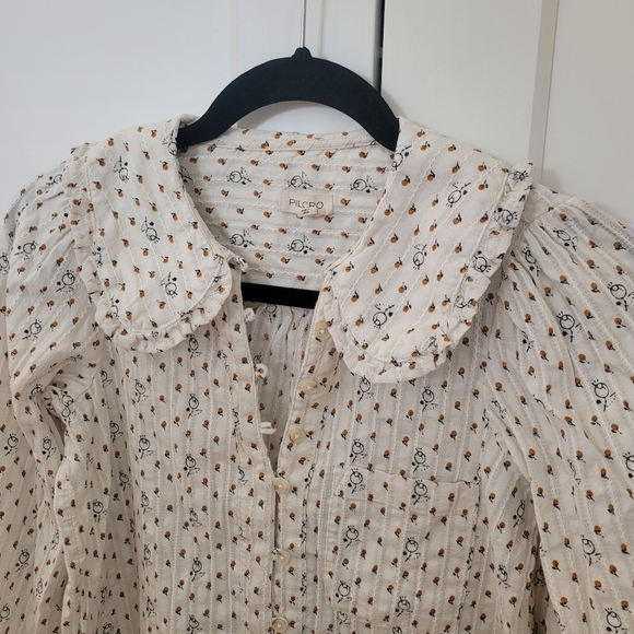 Anthropologie Pilcro Keira Collared Button-Front Blouse Long Sleeves XS Oranges - Picture 5 of 10